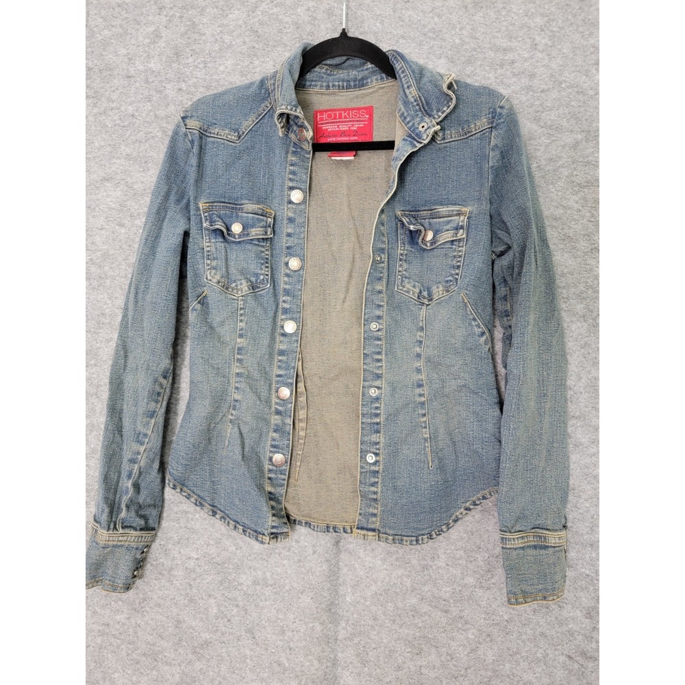 Hot Kiss Womens Light Blue Denim Jean Jacket Button Up Size Medium